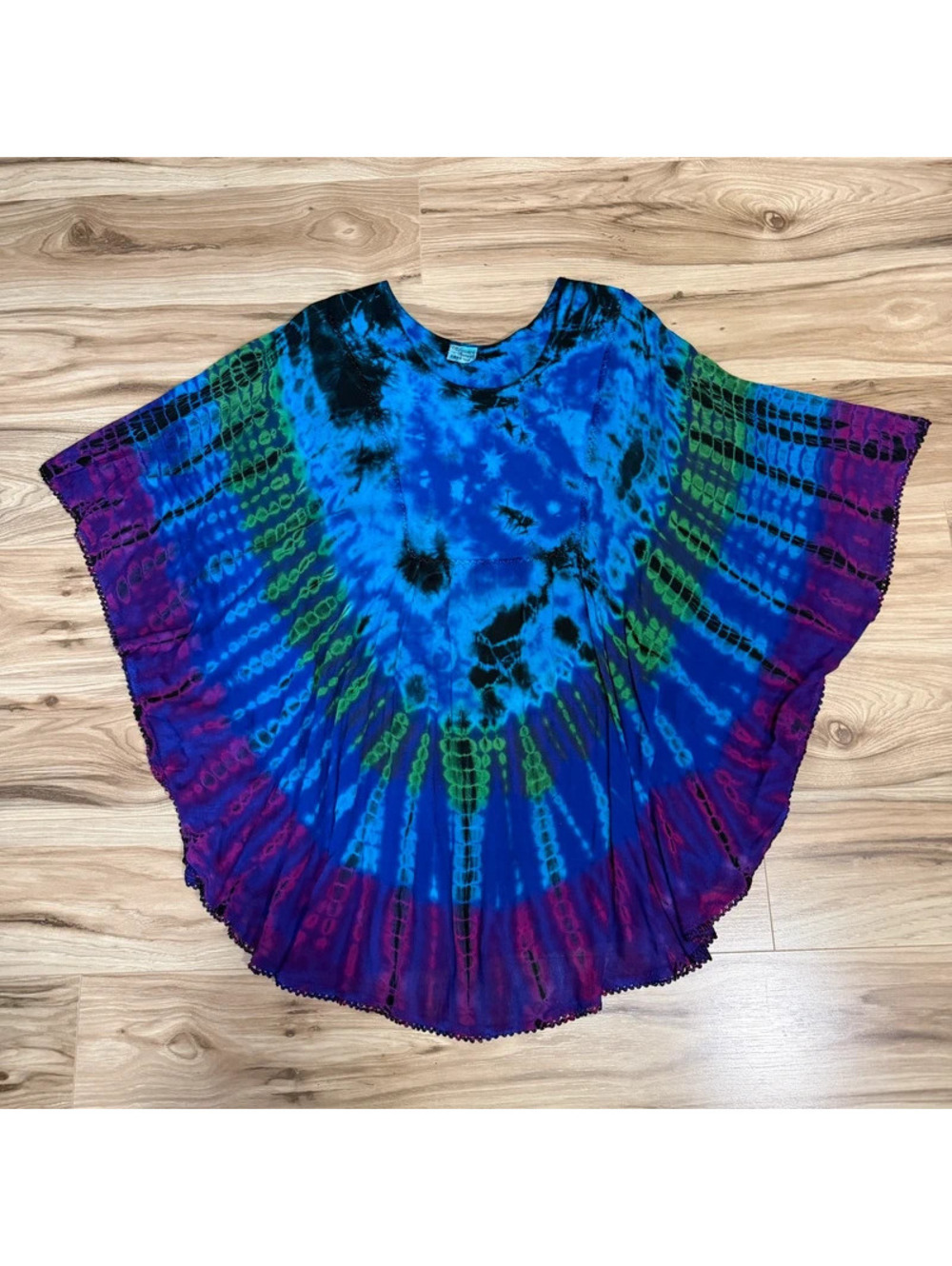 Tie Dye Angel Sleeve Poncho Top Free Size